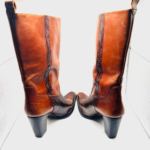 Antonio Melani Cassidy Tooled Leather Brown Rose Pointy Toe Boots-Glove Fit-Sz 7 - Picture 9 of 16
